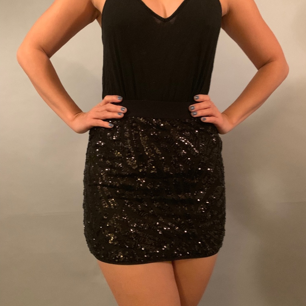 BCBG Black Sequin Mini Skirt